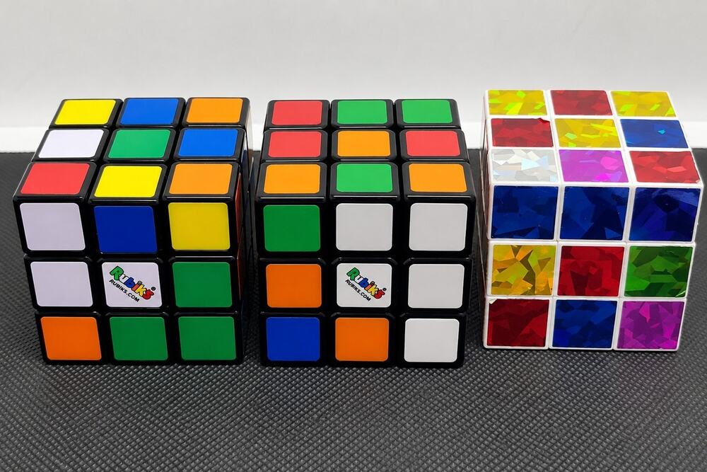Lot of 3 Rubik’s 3x3 Puzzle Cubes + Holographic Cube Brain Teaser Toys